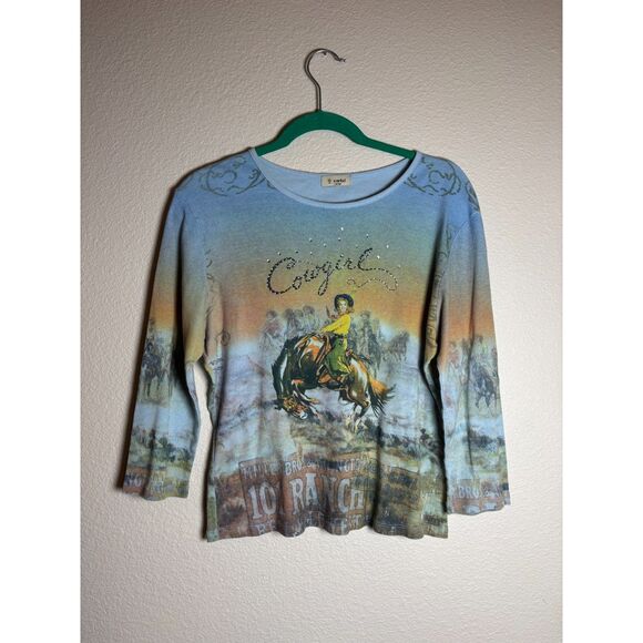 Cactus Womens Cowgirl top With sparkles size Large multicolor - Picture 1 of 6